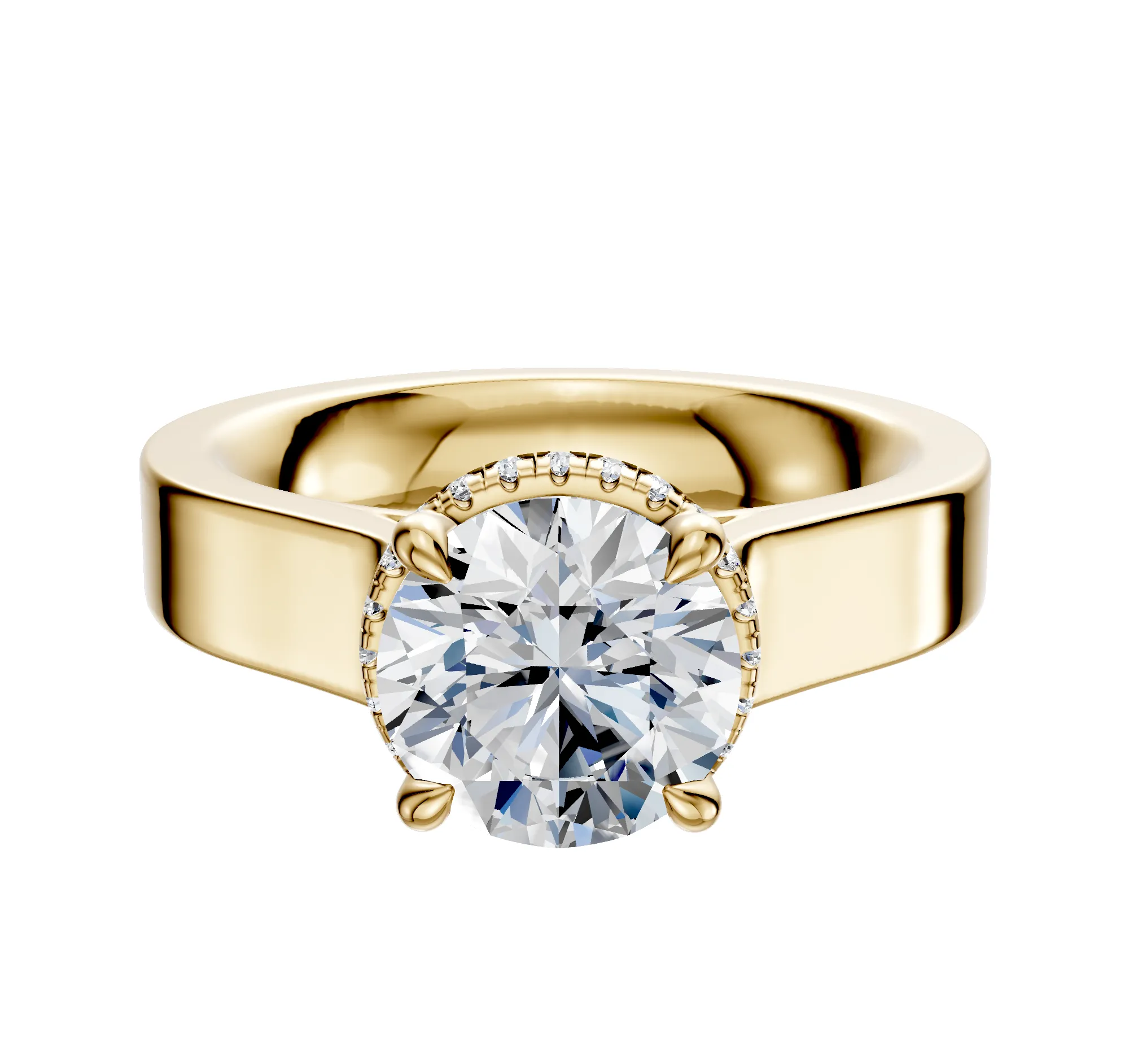 14K Yellow Gold 4 Prong Collar Cathedral Flat 4.0mm Engagement Ring sold by Promise By Effy