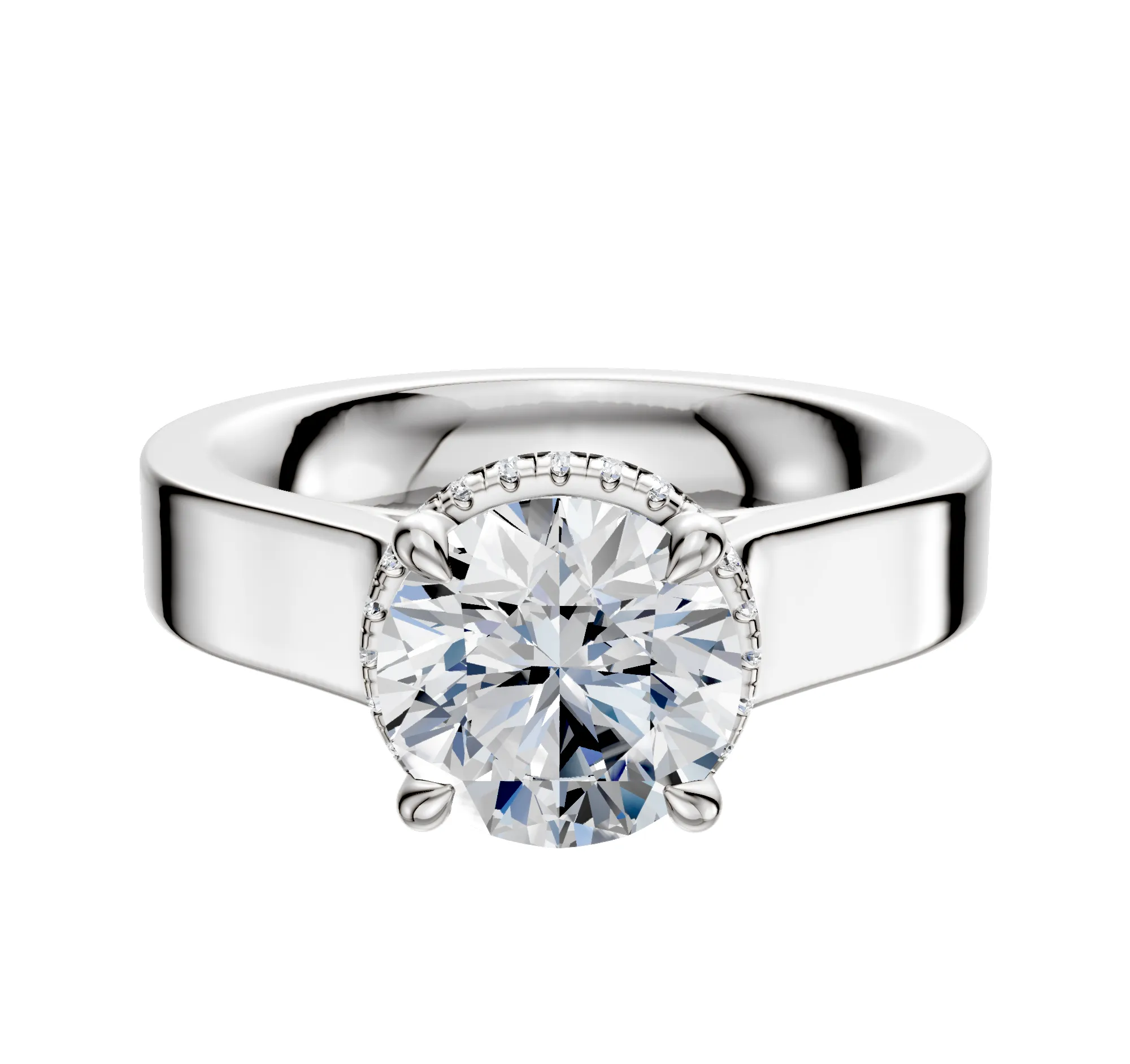 14K White Gold 4 Prong Collar Cathedral Flat 4.0mm Engagement Ring sold by Promise By Effy