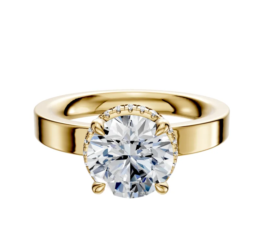 18K Yellow Gold 4 Prong Collar Classic Flat 3.0mm Engagement Ring sold by Promise By Effy
