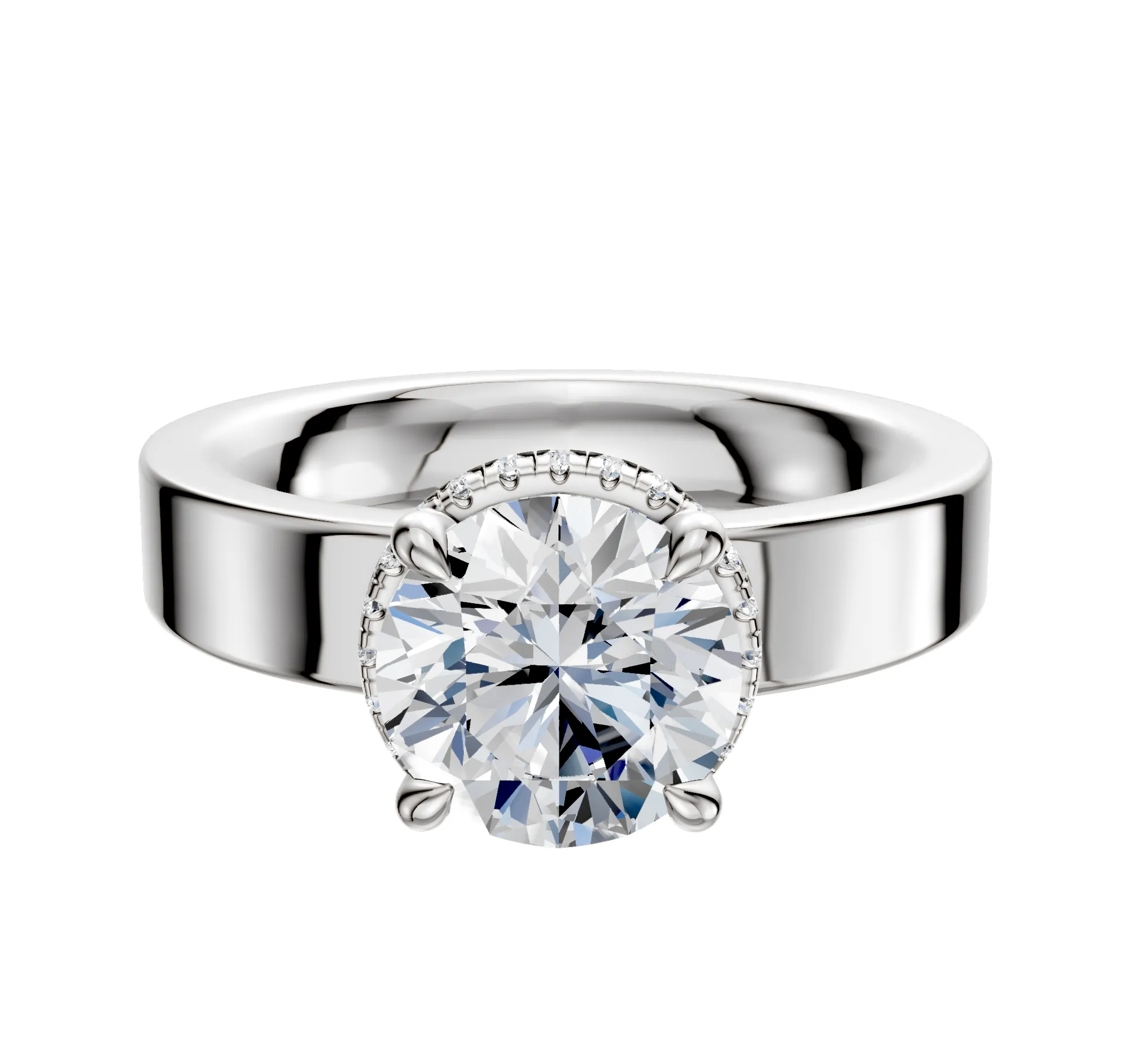 14K White Gold 4 Prong Collar Classic Flat 4.0mm Engagement Ring sold by Promise By Effy