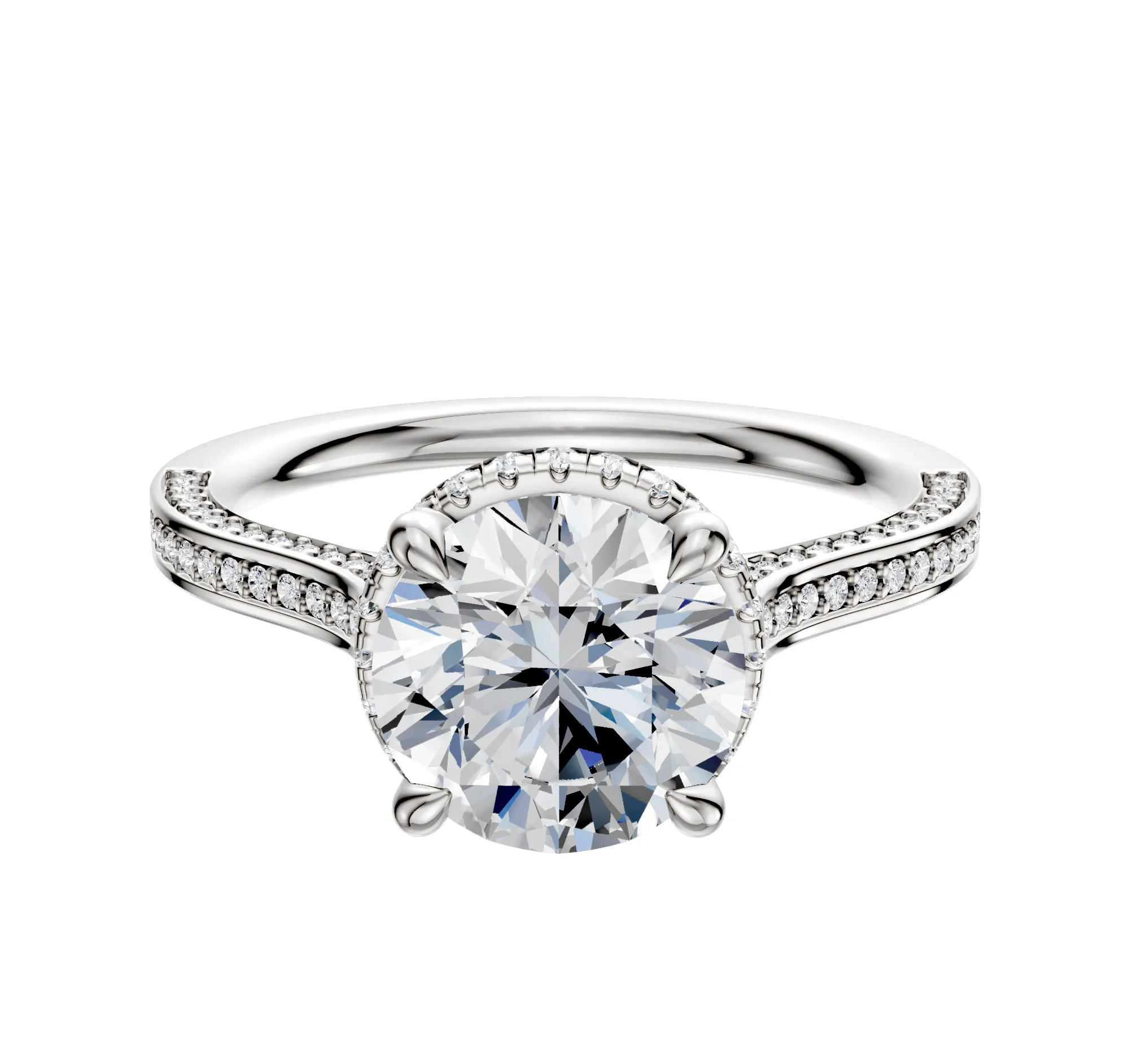 18K White Gold 4 Prong Collar Cathedral Flat 3-Row-Pave 2.0mm Engagement Ring sold by Promise By Effy