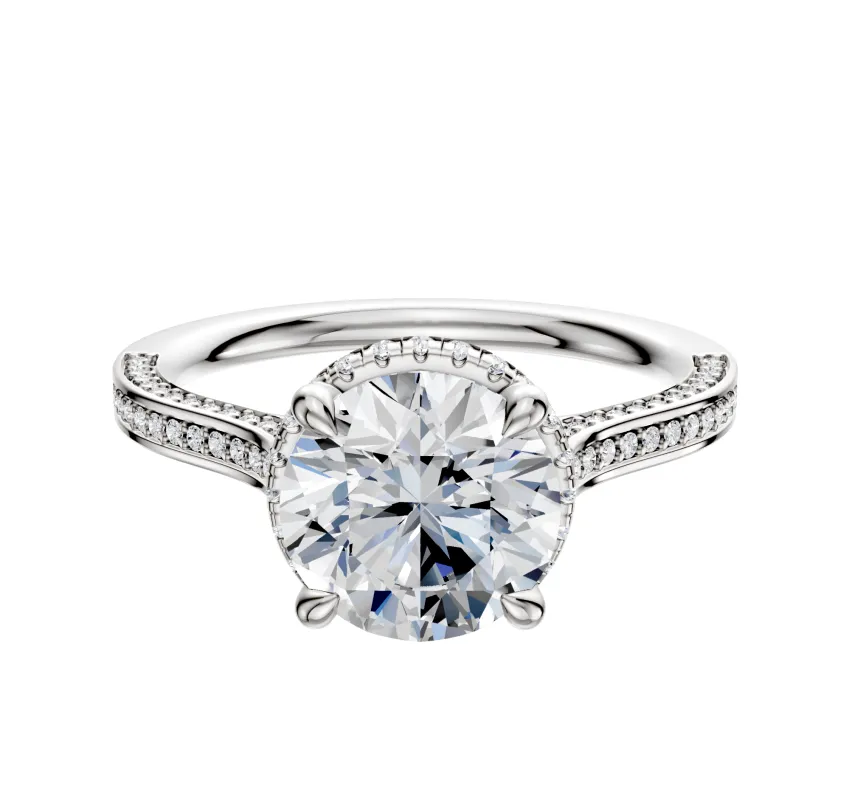 Platinum 4 Prong Collar Cathedral Flat 3-Row-Pave 2.0mm Engagement Ring sold by Promise By Effy