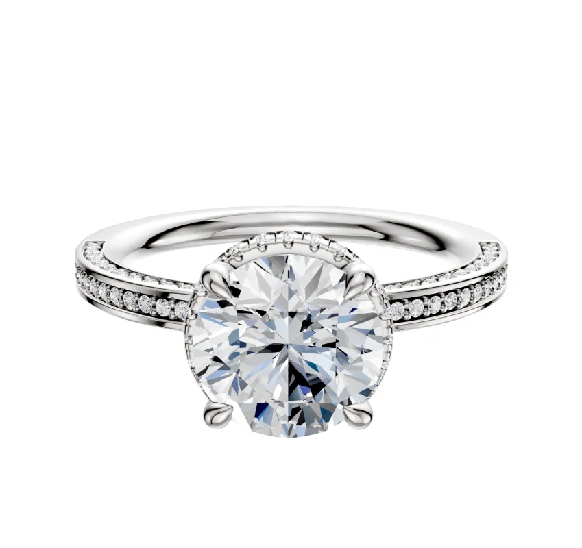 18K White Gold 4 Prong Collar Classic Flat 3-Row-Pave 2.0mm Engagement Ring sold by Promise By Effy