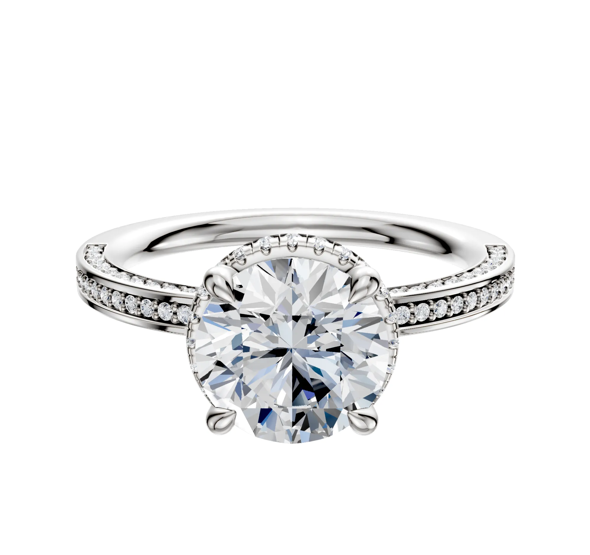 18K White Gold 4 Prong Collar Classic Flat 3-Row-Pave 2.0mm Engagement Ring sold by Promise By Effy