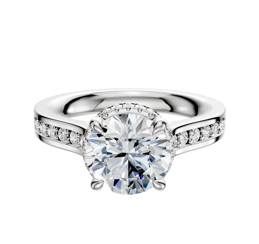 14K White Gold 4 Prong Collar Cathedral Flat 1-Row-Pave 2.5mm Engagement Ring sold by Promise By Effy