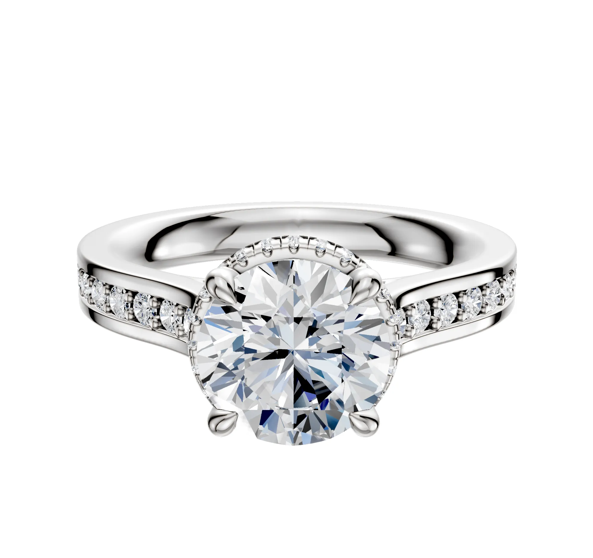 18K White Gold 4 Prong Collar Cathedral Flat 1-Row-Pave 2.5mm Engagement Ring sold by Promise By Effy