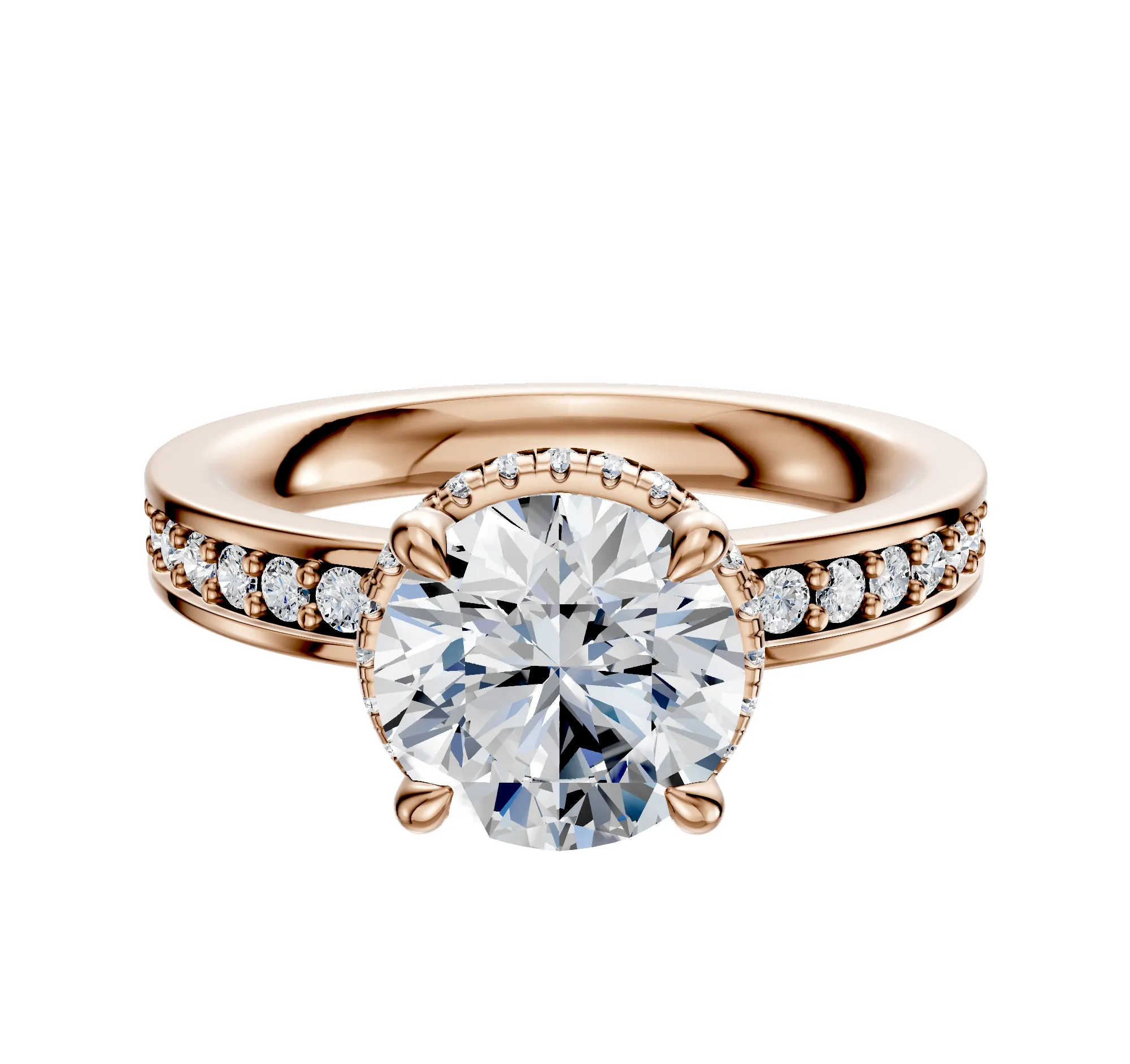 14K Rose Gold 4 Prong Collar Classic Flat 1-Row-Pave 2.5mm Engagement Ring sold by Promise By Effy