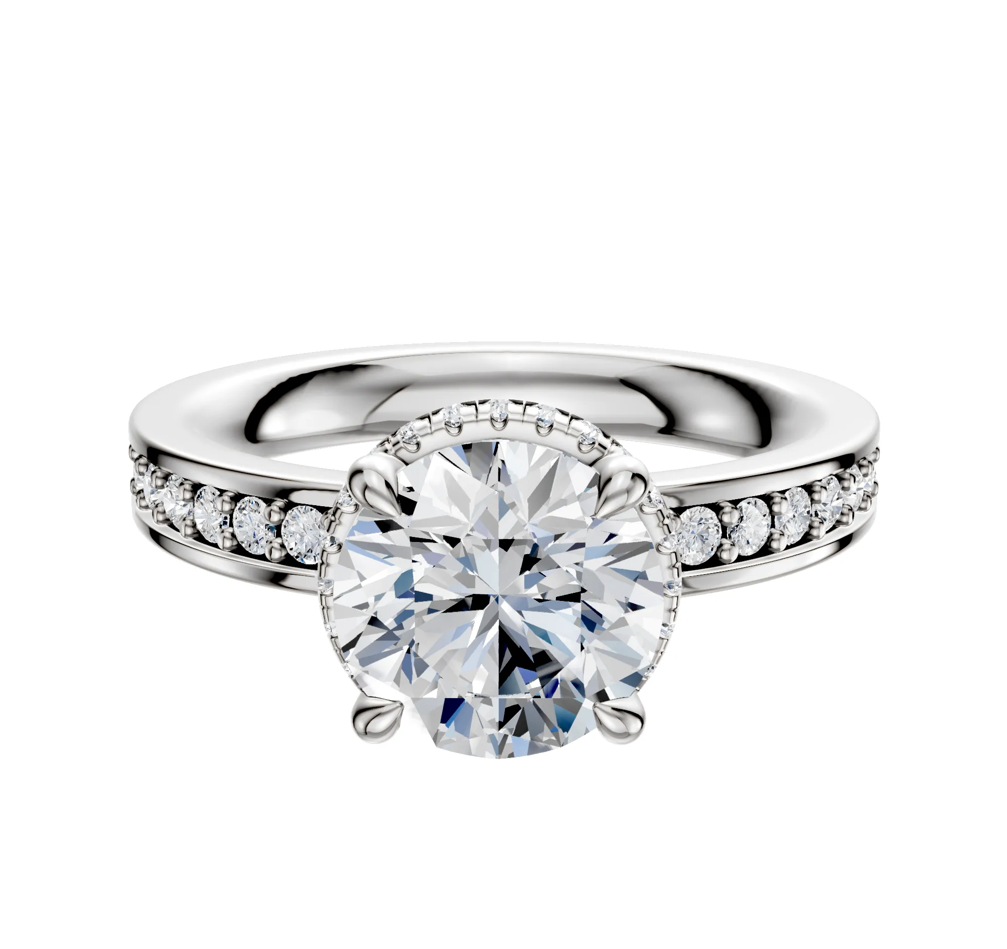 14K White Gold 4 Prong Collar Classic Flat 1-Row-Pave 2.5mm Engagement Ring sold by Promise By Effy