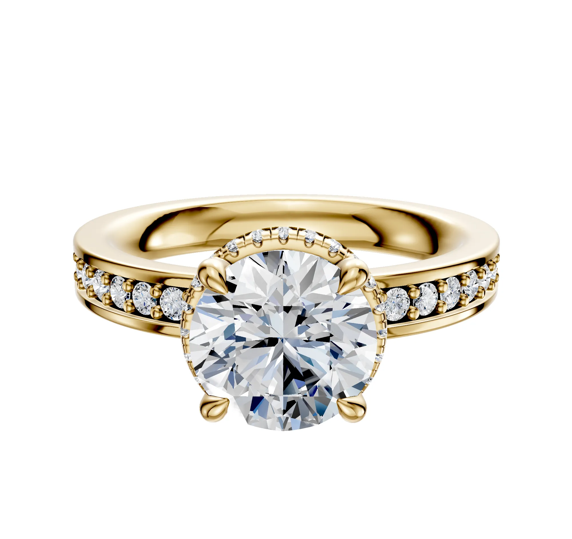 18K Yellow Gold 4 Prong Collar Classic Flat 1-Row-Pave 2.5mm Engagement Ring sold by Promise By Effy