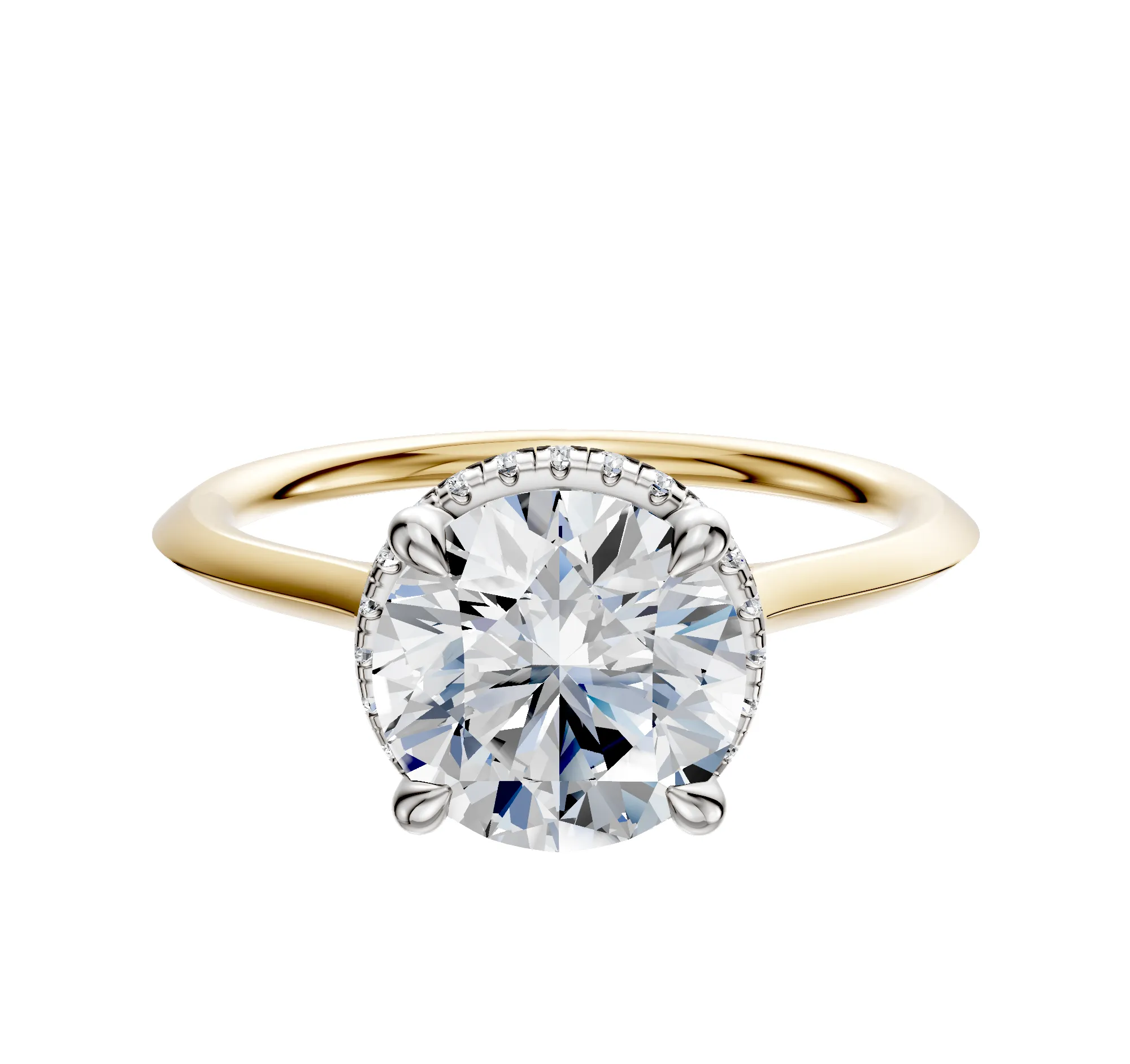 14K Two Tone 4 Prong Collar Cathedral Knife Edge 1.5mm Engagement Ring sold by Promise By Effy
