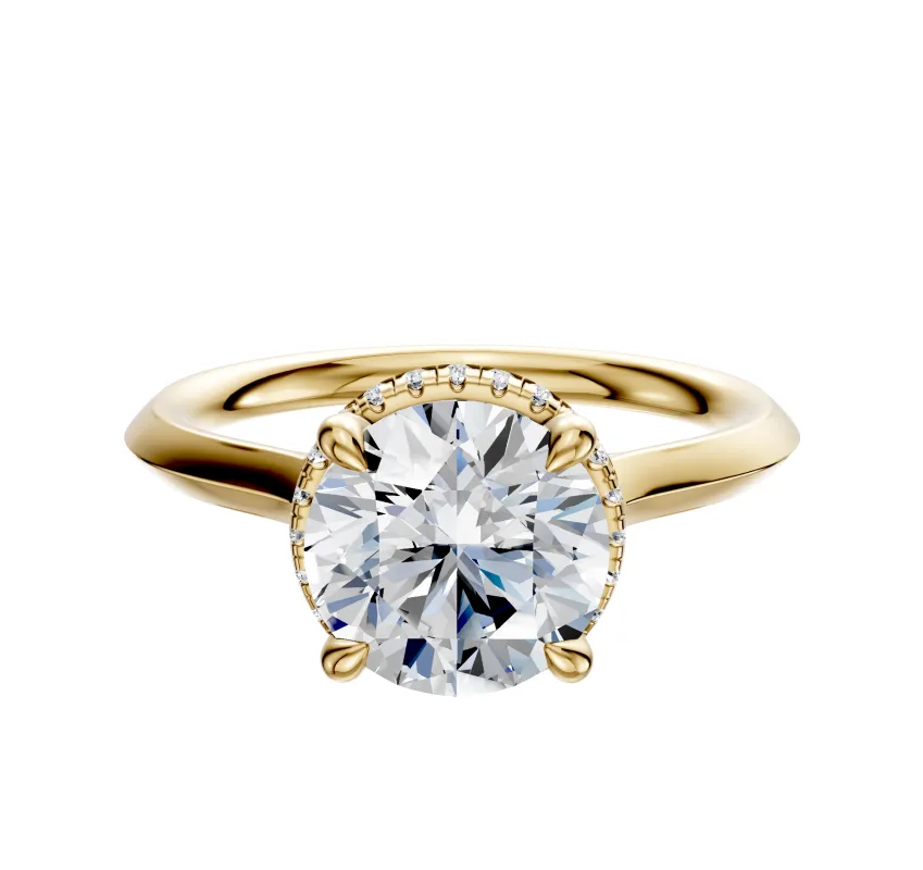 14K Yellow Gold 4 Prong Collar Cathedral Knife Edge 2.0mm Engagement Ring sold by Promise By Effy