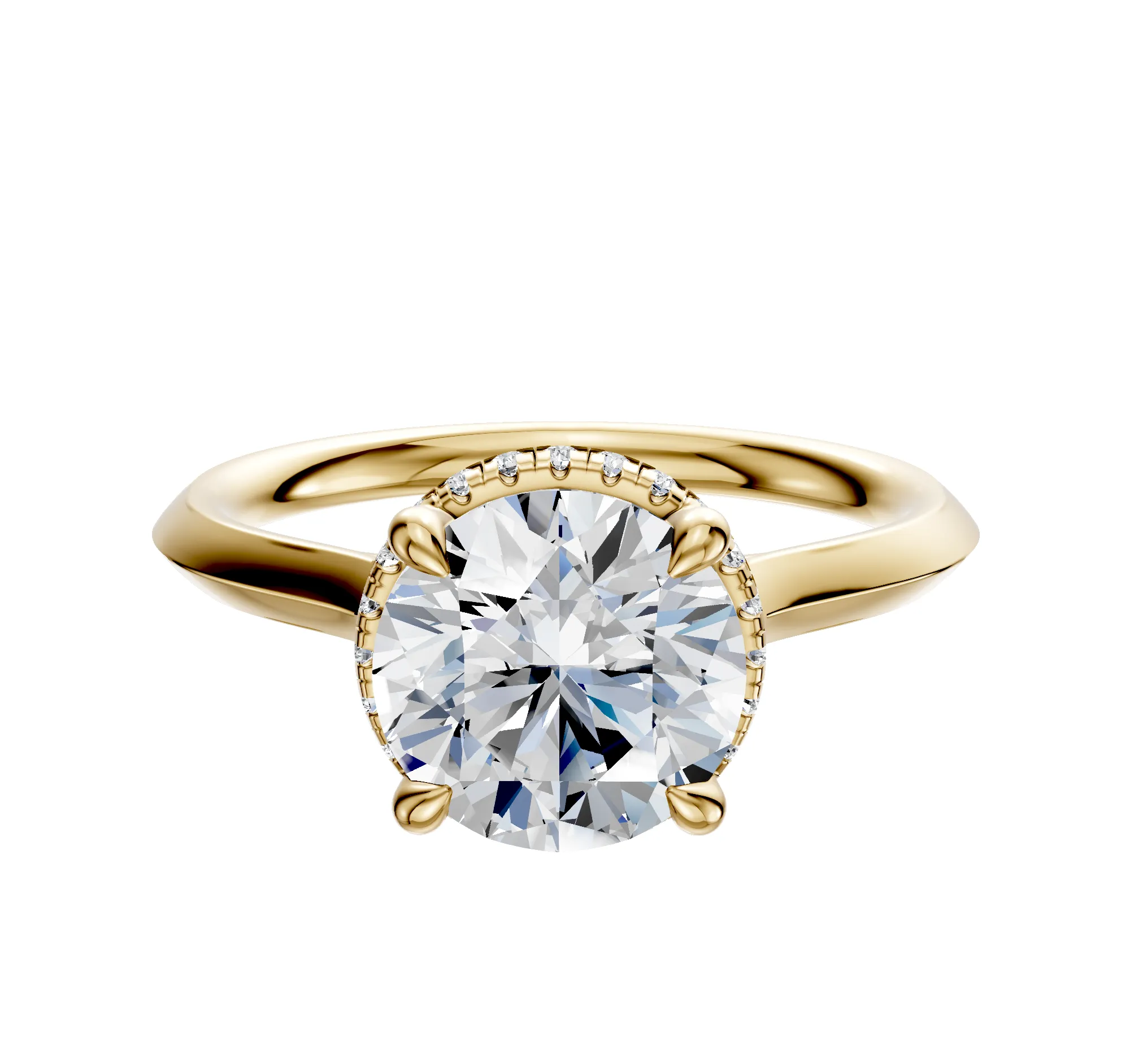 18K Yellow Gold 4 Prong Collar Cathedral Knife Edge 2.0mm Engagement Ring sold by Promise By Effy