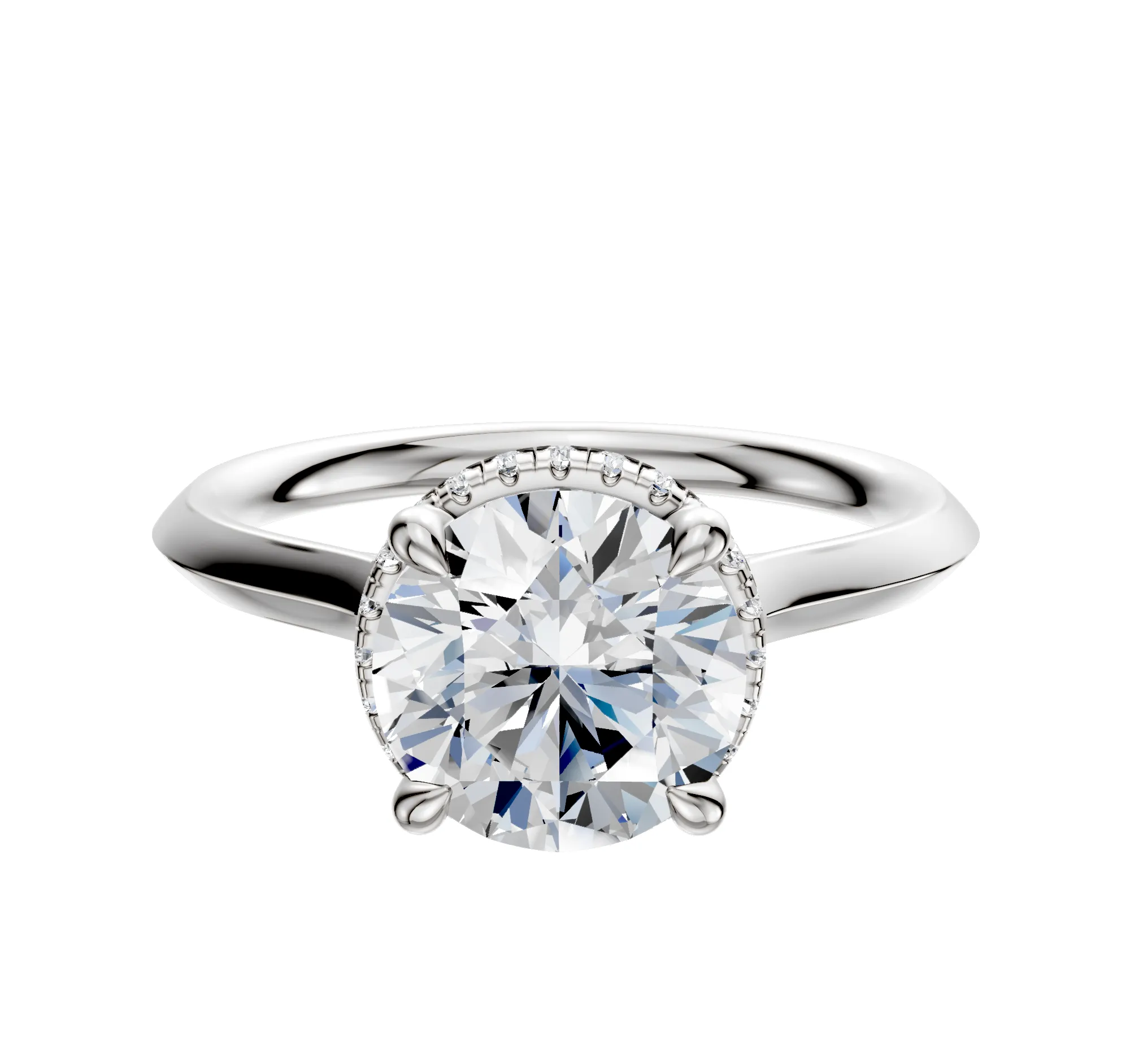 Platinum 4 Prong Collar Cathedral Knife Edge 2.0mm Engagement Ring sold by Promise By Effy