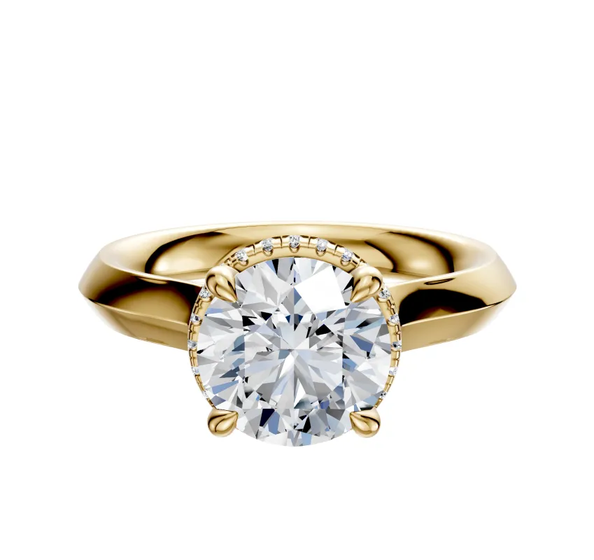 14K Yellow Gold 4 Prong Collar Cathedral Knife Edge 3.0mm Engagement Ring sold by Promise By Effy