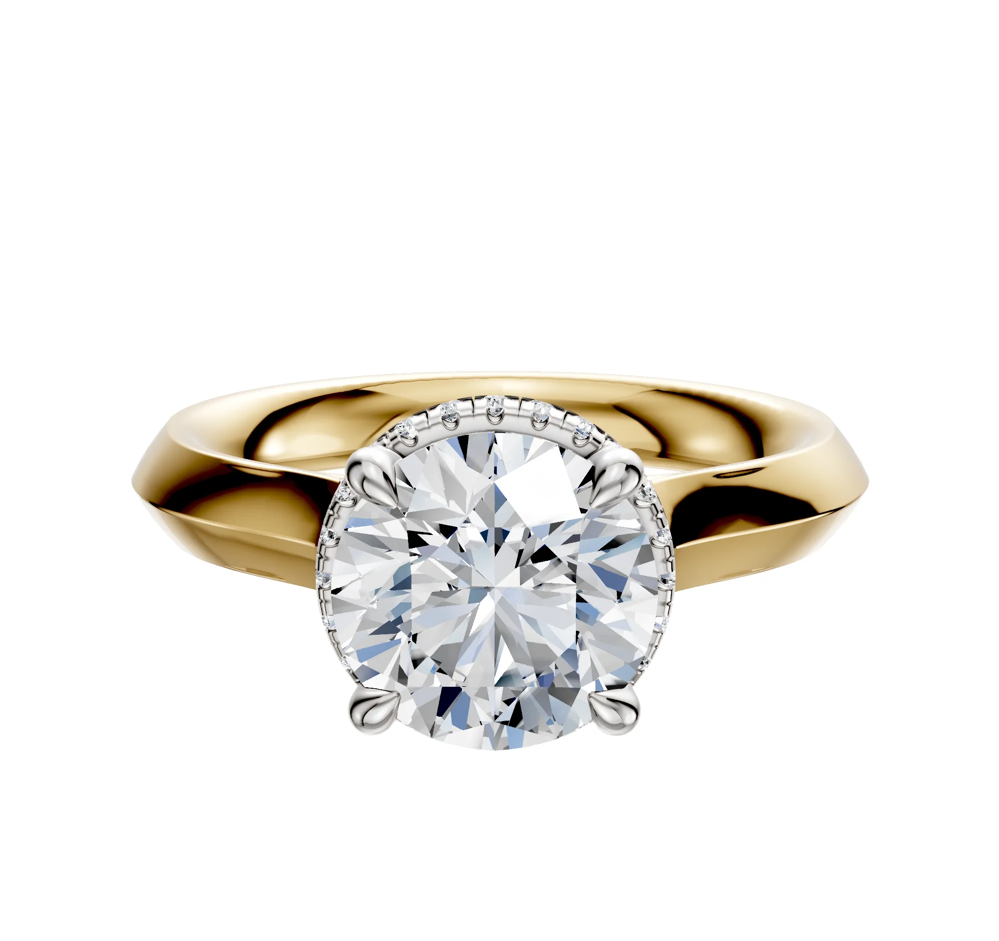 18K Two Tone 4 Prong Collar Cathedral Knife Edge 3.0mm Engagement Ring sold by Promise By Effy