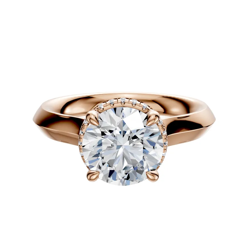 18K Rose Gold 4 Prong Collar Cathedral Knife Edge 3.0mm Engagement Ring sold by Promise By Effy