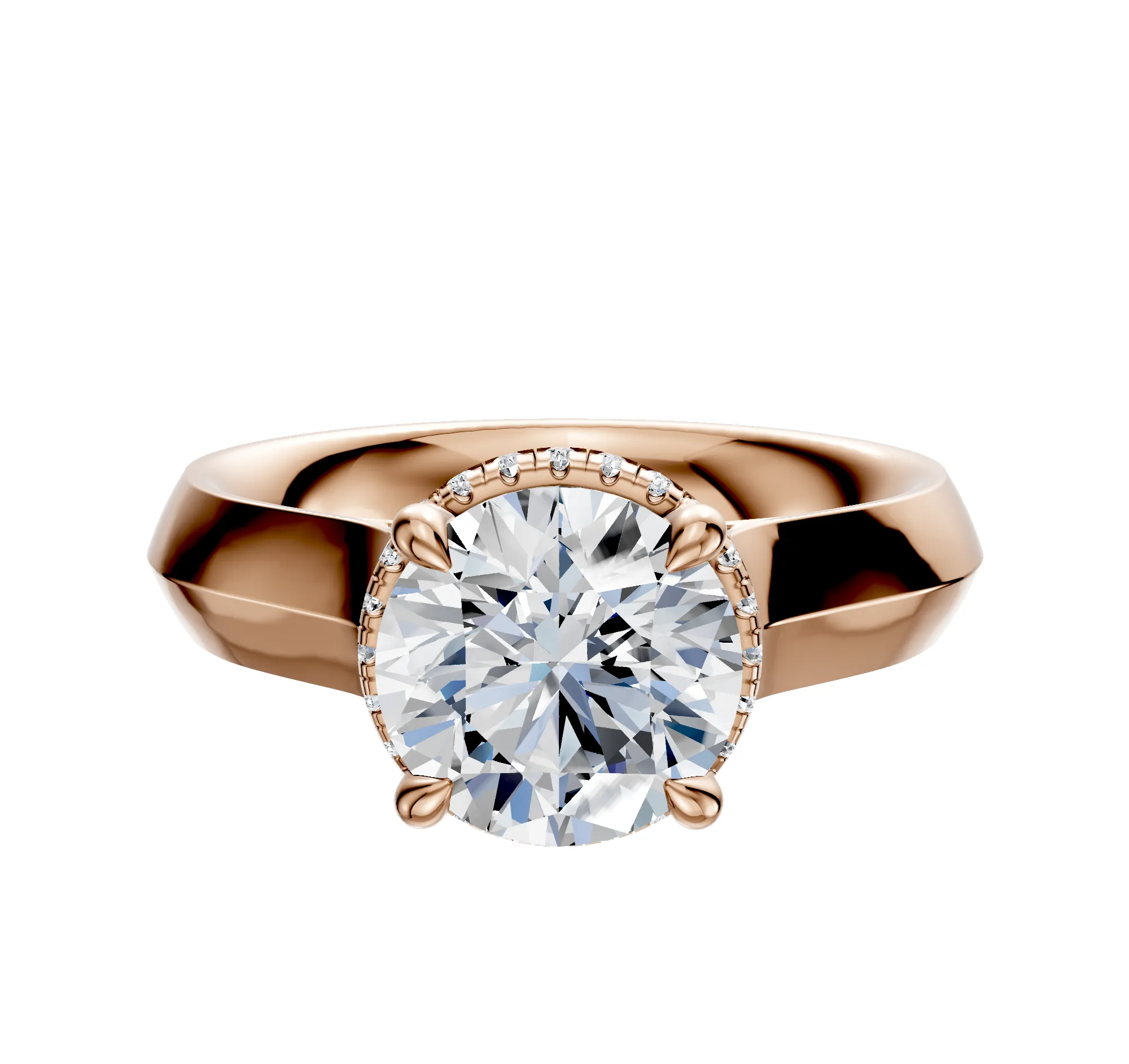 14K Rose Gold 4 Prong Collar Cathedral Knife Edge 4.0mm Engagement Ring sold by Promise By Effy