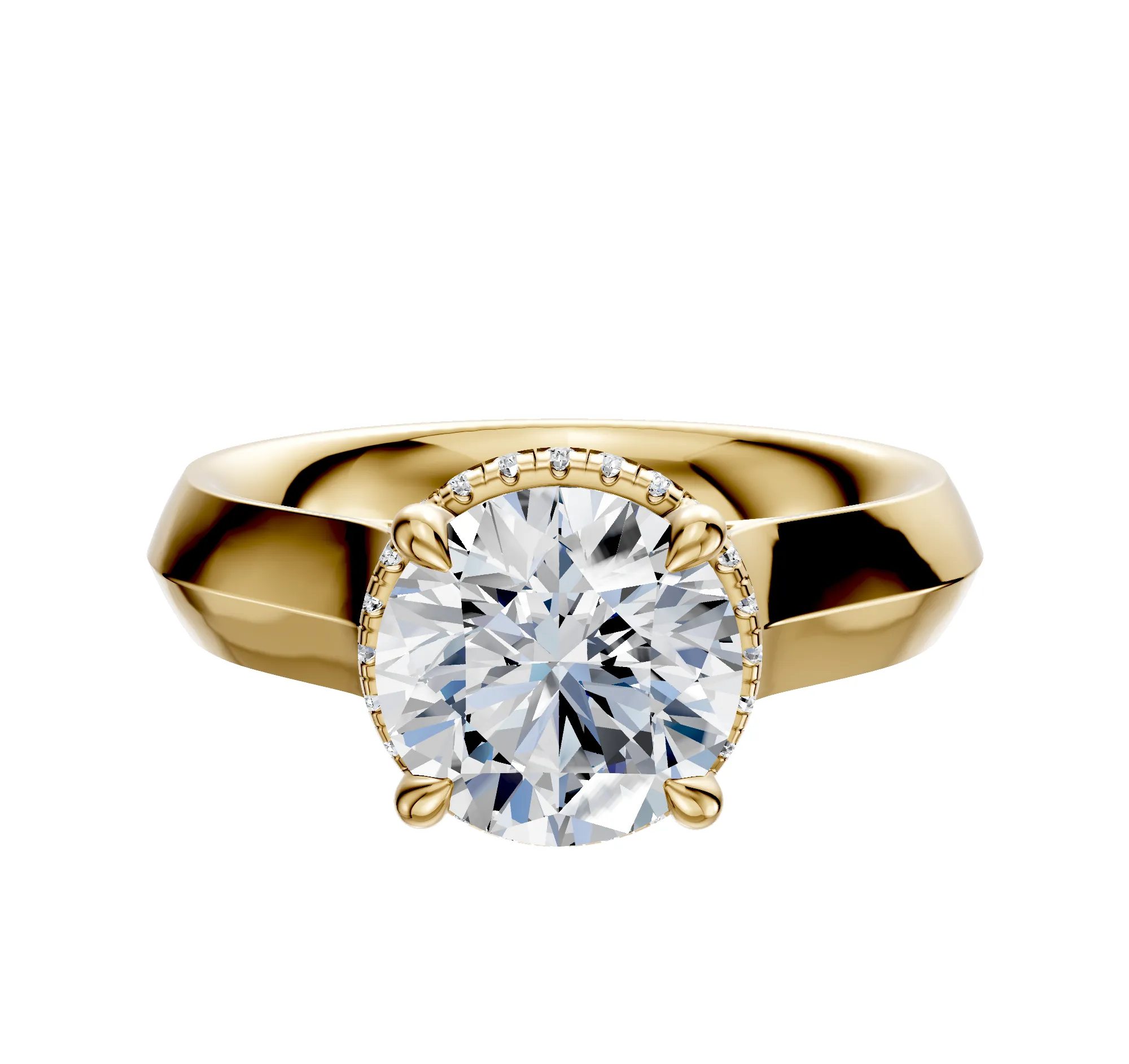 18K Yellow Gold 4 Prong Collar Cathedral Knife Edge 4.0mm Engagement Ring sold by Promise By Effy