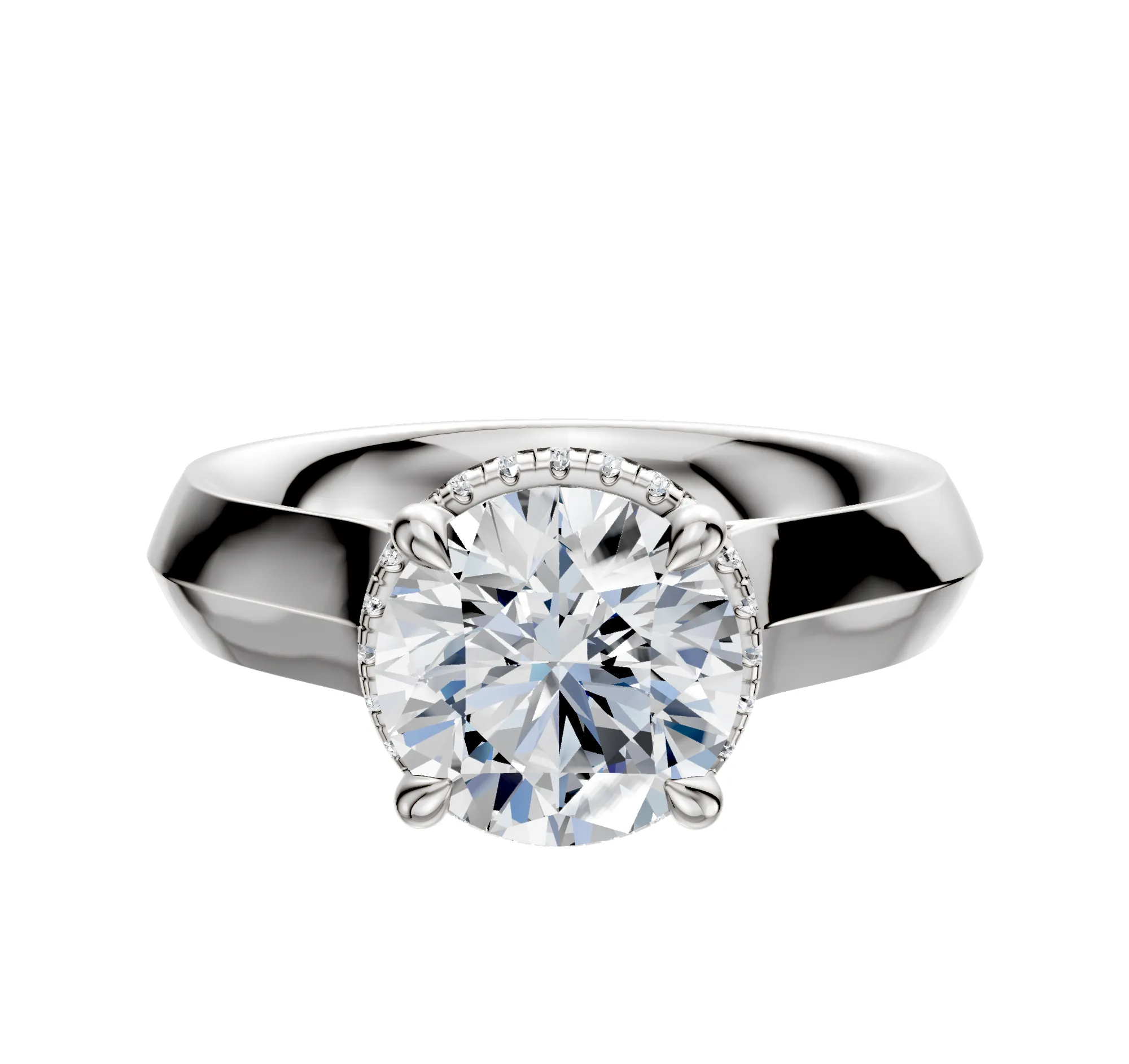 Platinum 4 Prong Collar Cathedral Knife Edge 4.0mm Engagement Ring sold by Promise By Effy