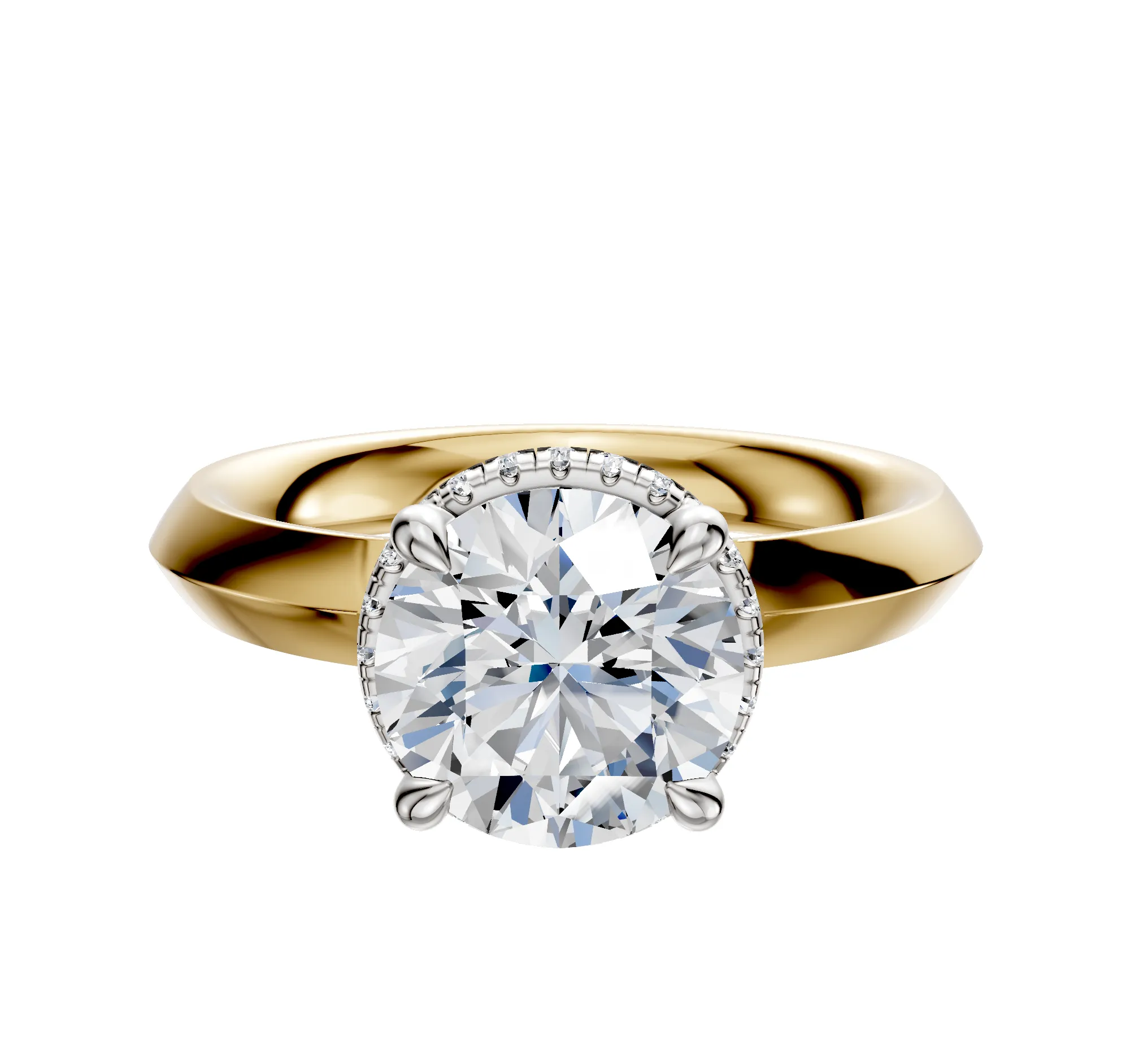 18K Two Tone 4 Prong Collar Classic Knife Edge 3.0mm Engagement Ring sold by Promise By Effy