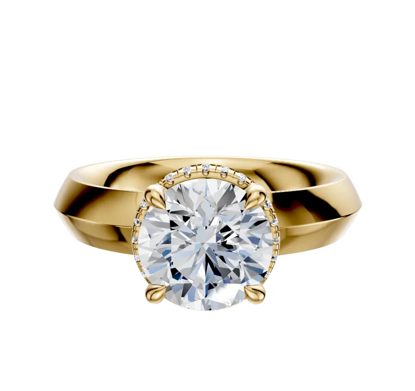 18K Yellow Gold 4 Prong Collar Classic Knife Edge 4.0mm Engagement Ring sold by Promise By Effy