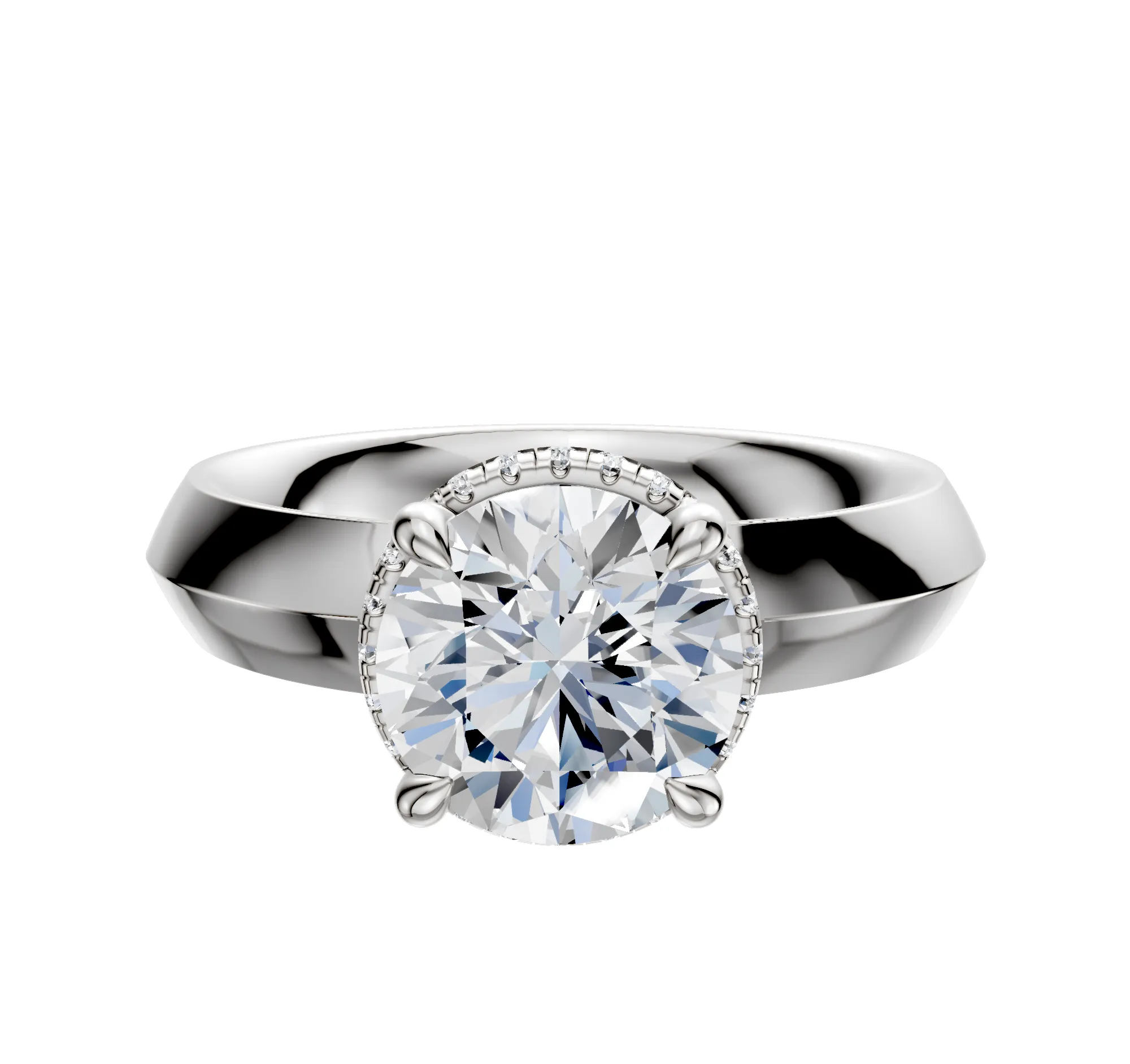 18K White Gold 4 Prong Collar Classic Knife Edge 4.0mm Engagement Ring sold by Promise By Effy