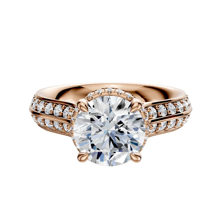 14K Rose Gold 4 Prong Collar Cathedral Knife Edge 1-Row-Pave 2.5mm Engagement Ring sold by Promise By Effy