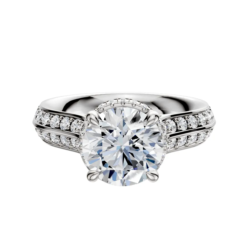 14K White Gold 4 Prong Collar Cathedral Knife Edge 1-Row-Pave 2.5mm Engagement Ring sold by Promise By Effy