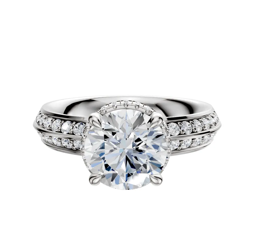 14K White Gold 4 Prong Collar Classic Knife Edge 1-Row-Pave 2.5mm Engagement Ring sold by Promise By Effy
