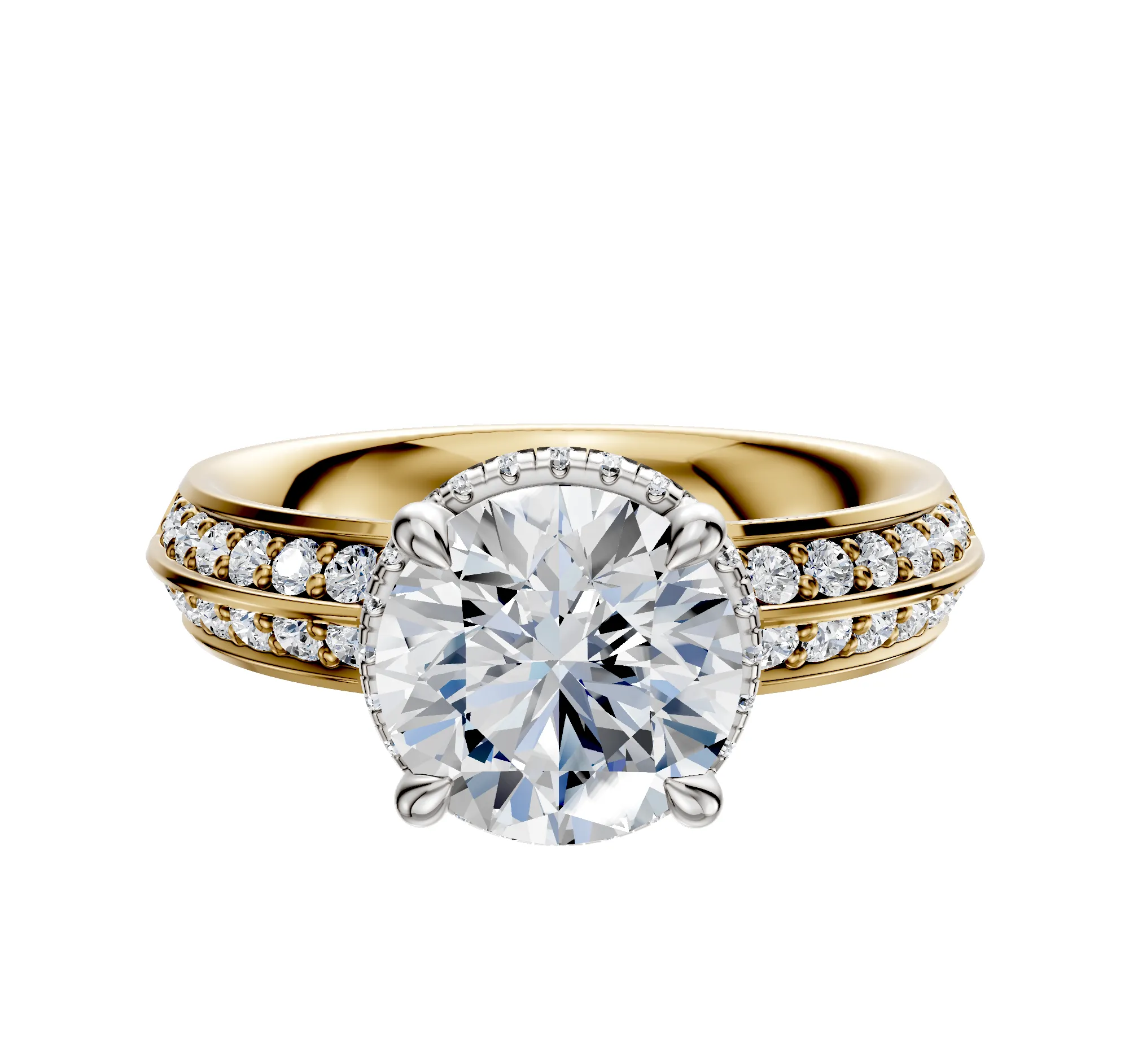 18K Two Tone 4 Prong Collar Classic Knife Edge 1-Row-Pave 2.5mm Engagement Ring sold by Promise By Effy