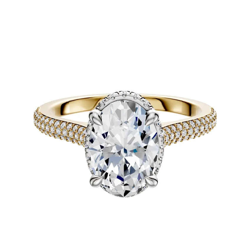 14K Two Tone 4 Prong Collar Cathedral Dome 3-Row-Pave 2.0mm Engagement Ring sold by Promise By Effy