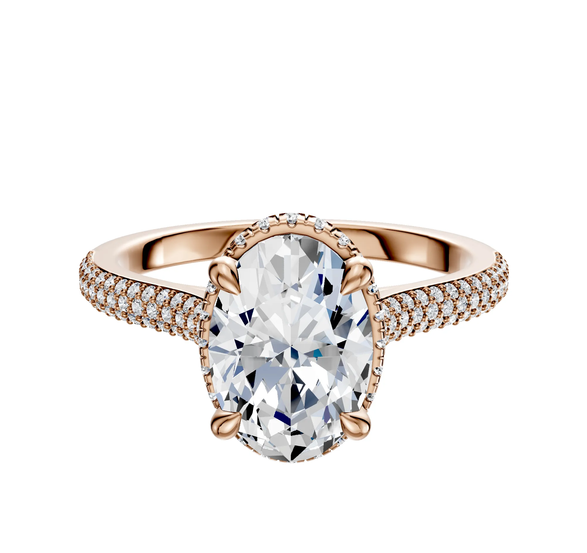 14K Rose Gold 4 Prong Collar Cathedral Dome 3-Row-Pave 2.0mm Engagement Ring sold by Promise By Effy