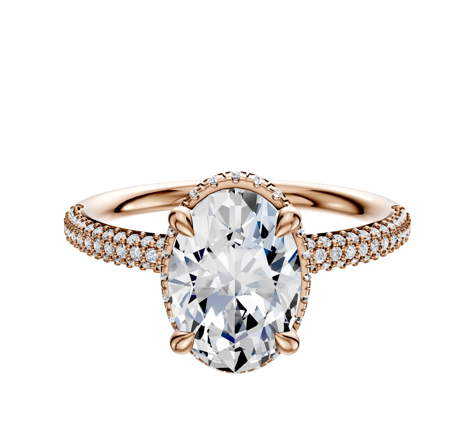 18K Rose Gold 4 Prong Collar Classic Dome 3-Row-Pave 2.0mm Engagement Ring sold by Promise By Effy