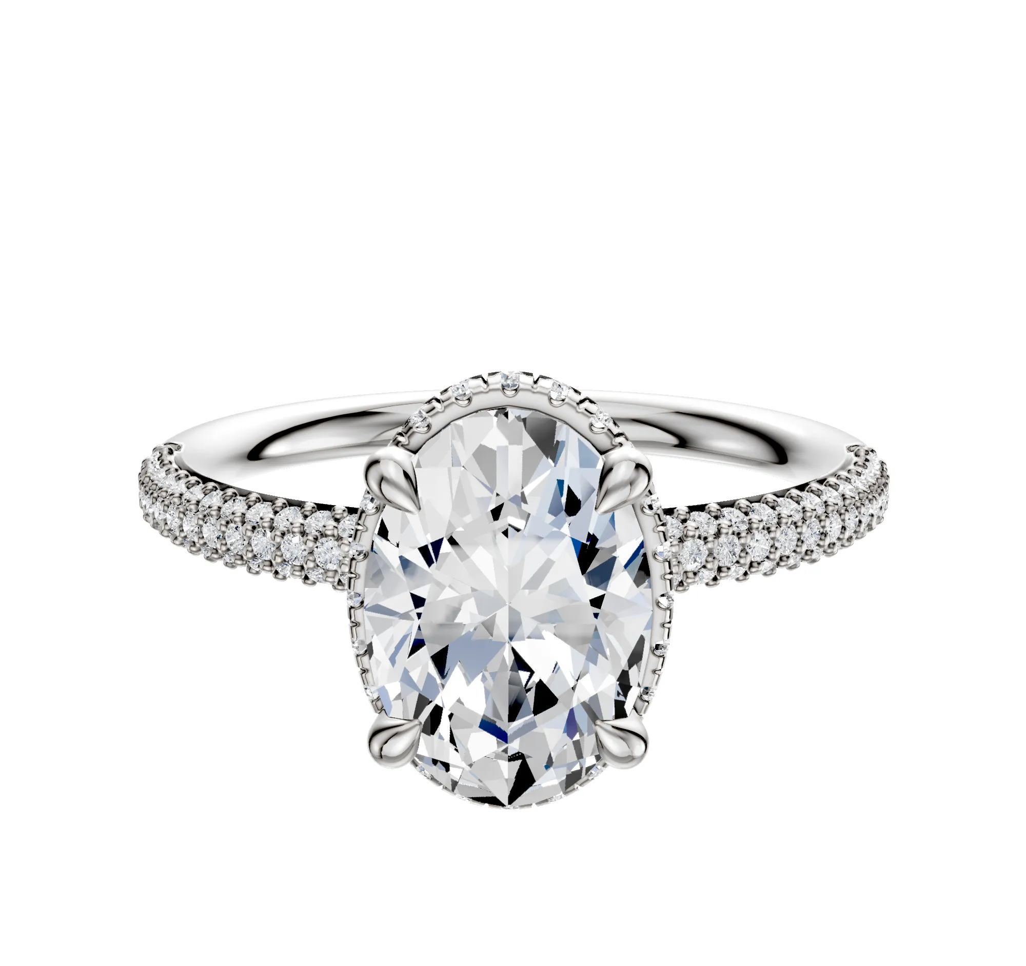 Platinum 4 Prong Collar Classic Dome 3-Row-Pave 2.0mm Engagement Ring sold by Promise By Effy