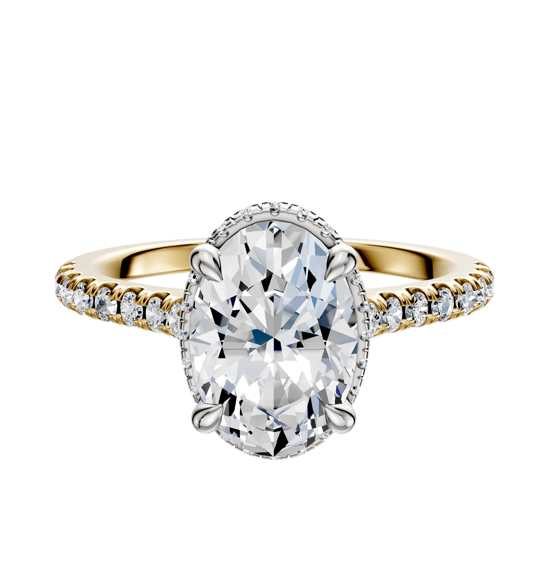 14K Two Tone 4 Prong Collar Cathedral Dome 1-Row-Pave 2.5mm Engagement Ring sold by Promise By Effy