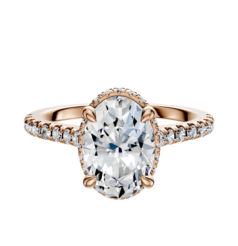 18K Rose Gold 4 Prong Collar Cathedral Dome 1-Row-Pave 2.5mm Engagement Ring sold by Promise By Effy