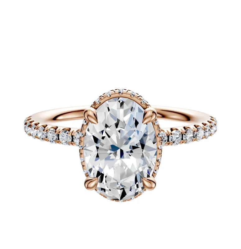 18K Rose Gold 4 Prong Collar Classic Dome 1-Row-Pave 2.5mm Engagement Ring sold by Promise By Effy