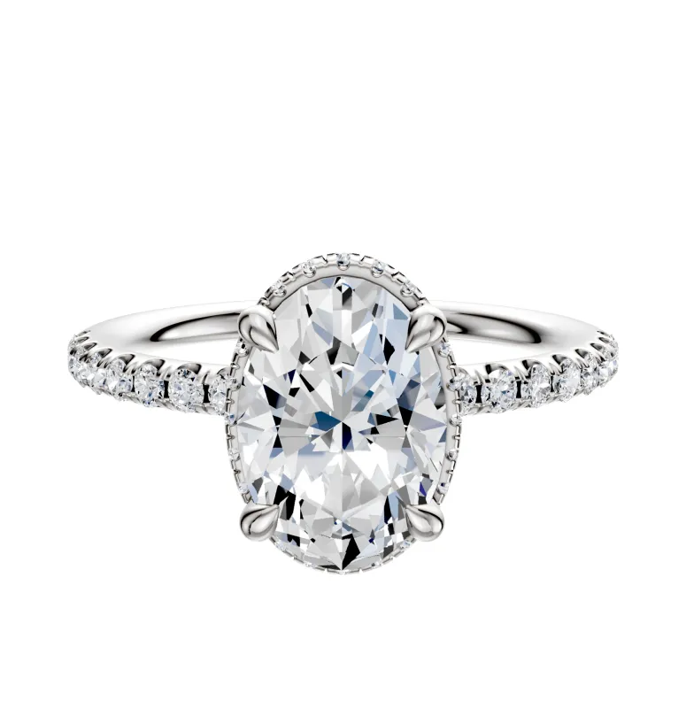 Platinum 4 Prong Collar Classic Dome 1-Row-Pave 2.5mm Engagement Ring sold by Promise By Effy