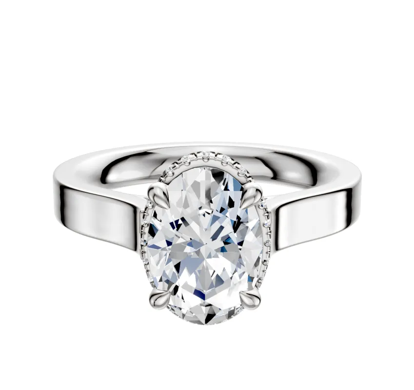 18K White Gold 4 Prong Collar Cathedral Flat 3.0mm Engagement Ring sold by Promise By Effy