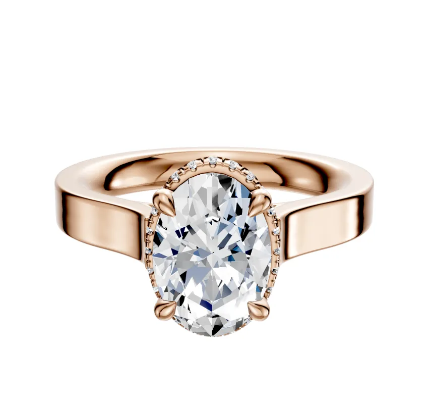 18K Rose Gold 4 Prong Collar Cathedral Flat 3.0mm Engagement Ring sold by Promise By Effy