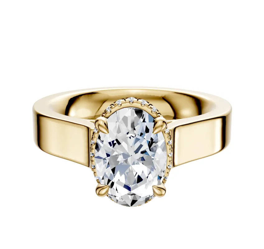 14K Yellow Gold 4 Prong Collar Cathedral Flat 4.0mm Engagement Ring sold by Promise By Effy