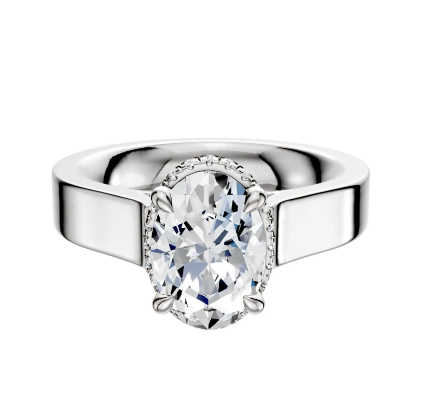 14K White Gold 4 Prong Collar Cathedral Flat 4.0mm Engagement Ring sold by Promise By Effy