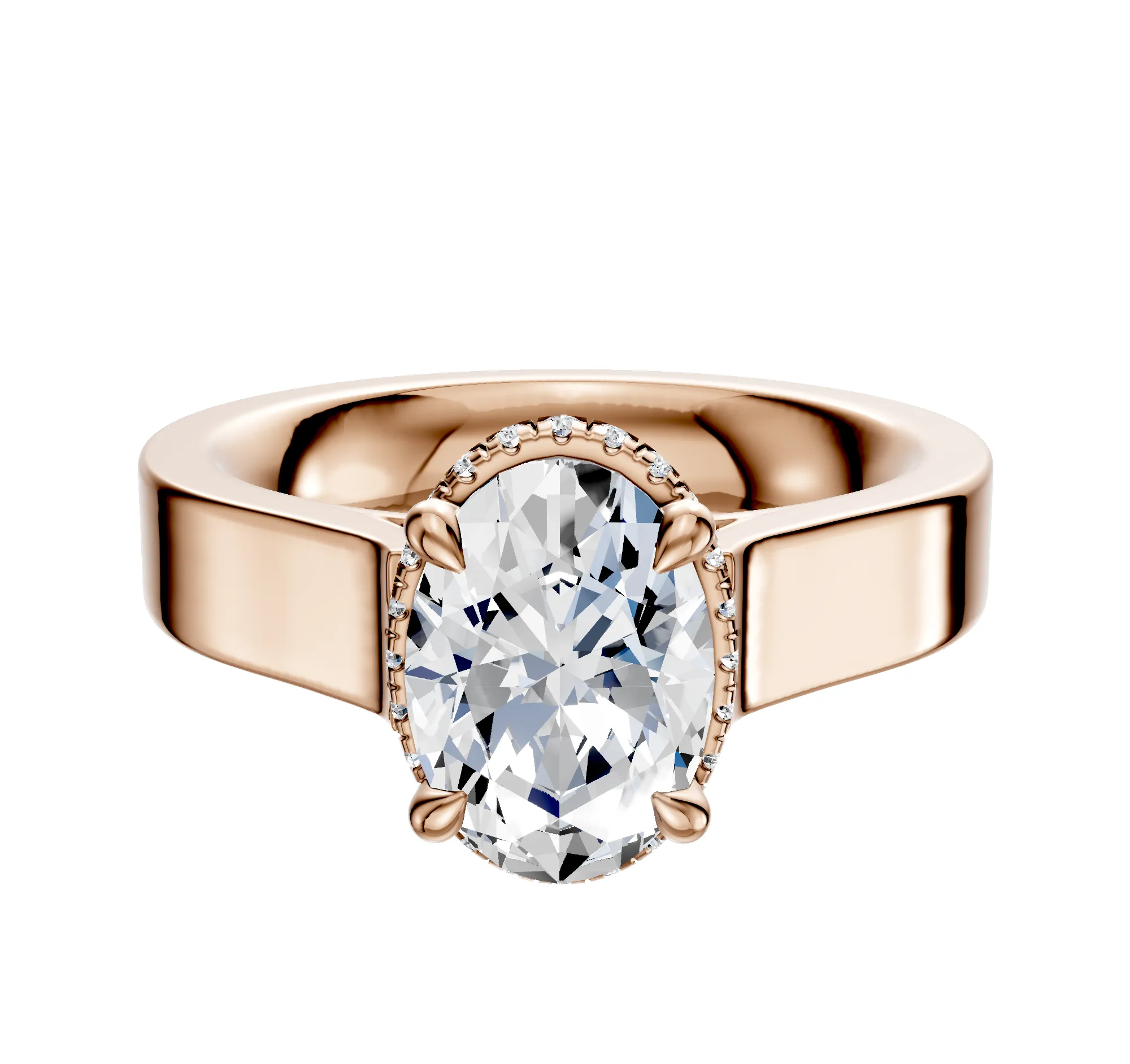 18K Rose Gold 4 Prong Collar Cathedral Flat 4.0mm Engagement Ring sold by Promise By Effy