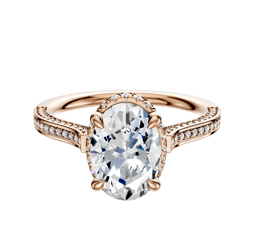 14K Rose Gold 4 Prong Collar Cathedral Flat 3-Row-Pave 2.0mm Engagement Ring sold by Promise By Effy