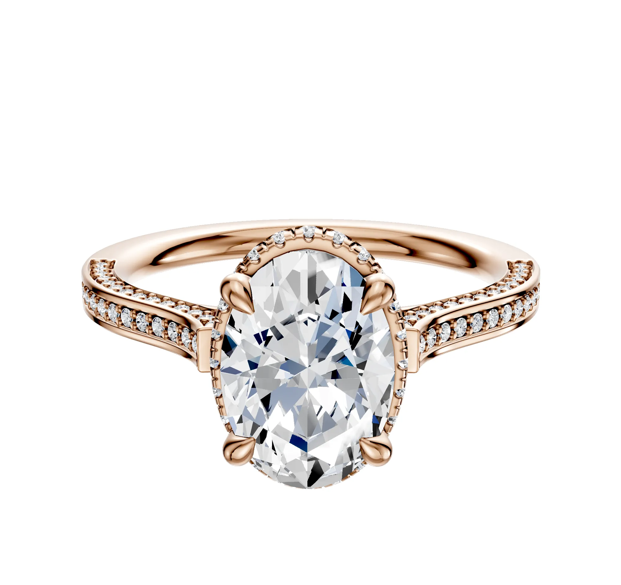 14K Rose Gold 4 Prong Collar Cathedral Flat 3-Row-Pave 2.0mm Engagement Ring sold by Promise By Effy