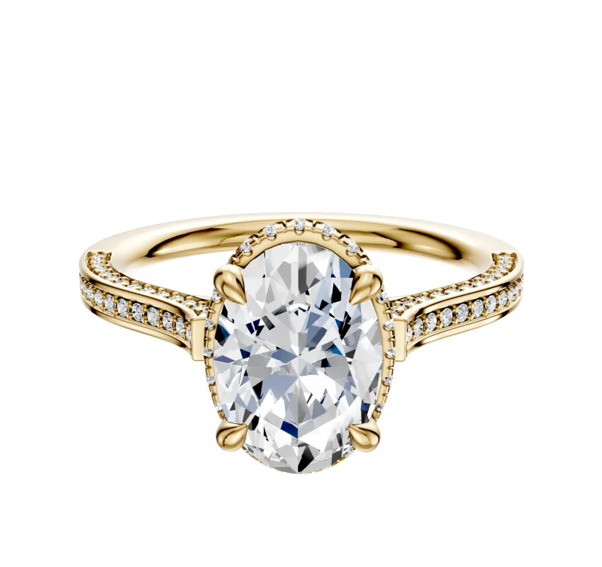 14K Yellow Gold 4 Prong Collar Cathedral Flat 3-Row-Pave 2.0mm Engagement Ring sold by Promise By Effy