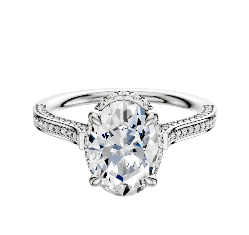 18K White Gold 4 Prong Collar Cathedral Flat 3-Row-Pave 2.0mm Engagement Ring sold by Promise By Effy