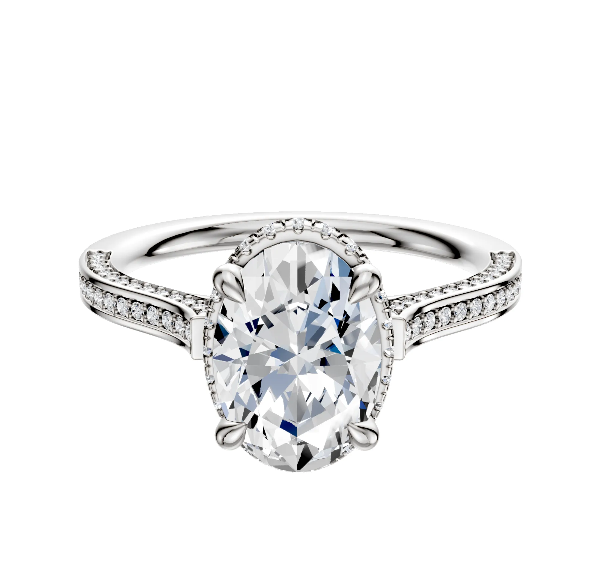 Platinum 4 Prong Collar Cathedral Flat 3-Row-Pave 2.0mm Engagement Ring sold by Promise By Effy