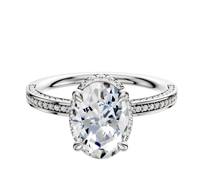 14K White Gold 4 Prong Collar Classic Flat 3-Row-Pave 2.0mm Engagement Ring sold by Promise By Effy