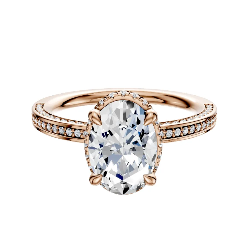 14K Rose Gold 4 Prong Collar Classic Flat 3-Row-Pave 2.0mm Engagement Ring sold by Promise By Effy